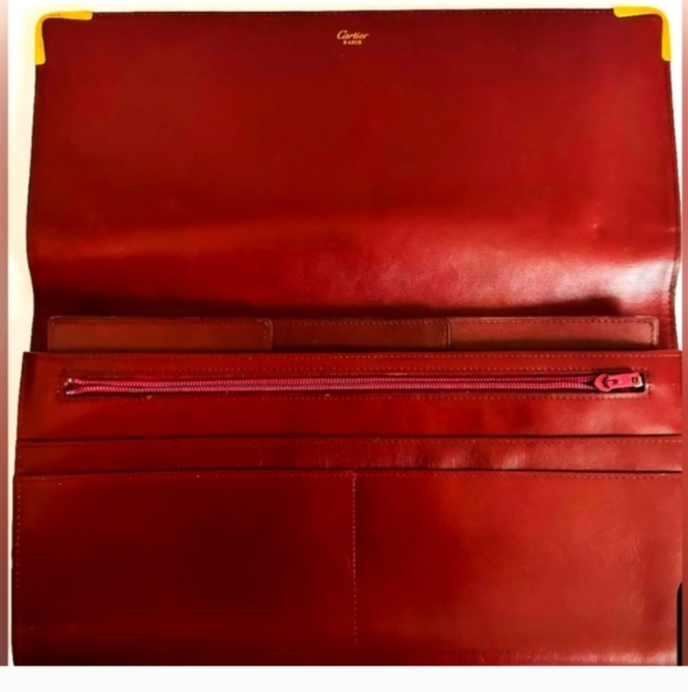 Cartier Deep Burgundy RedLeather Clutch with 24 K Gold Accents EUC - Picture 8 of 12